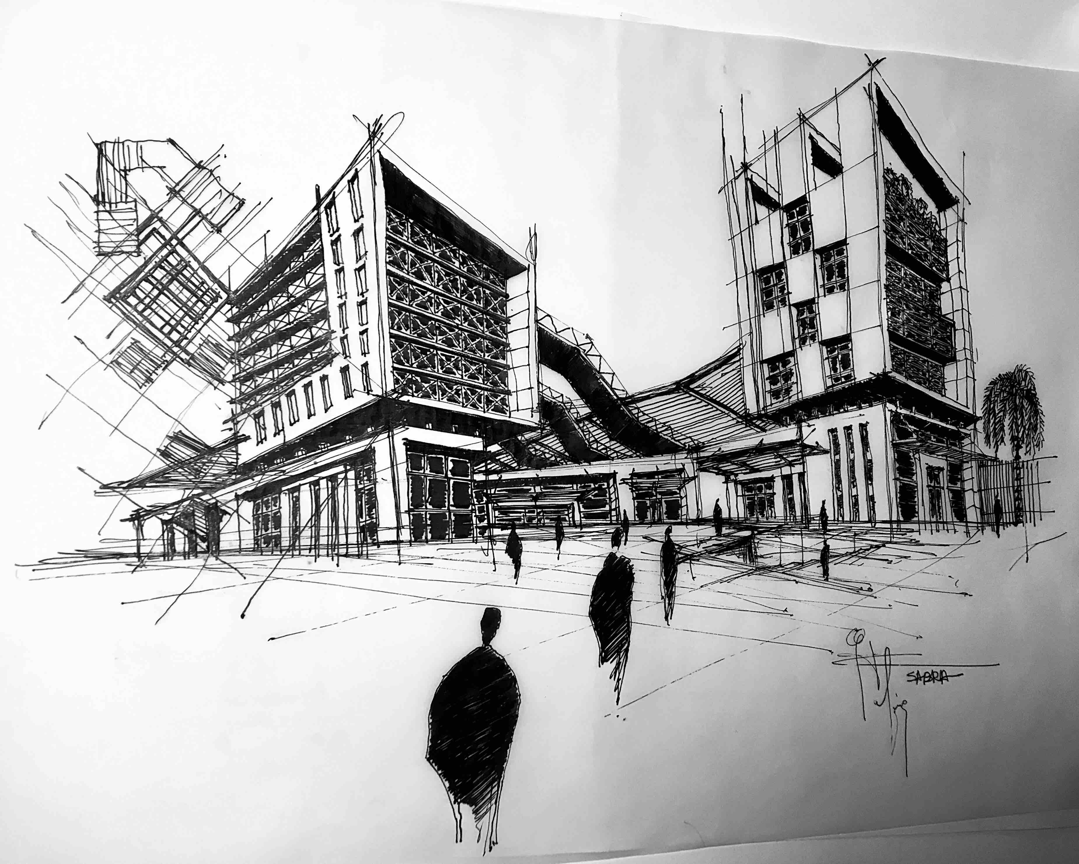 Architectural sketch by Rafiq SabraSketches